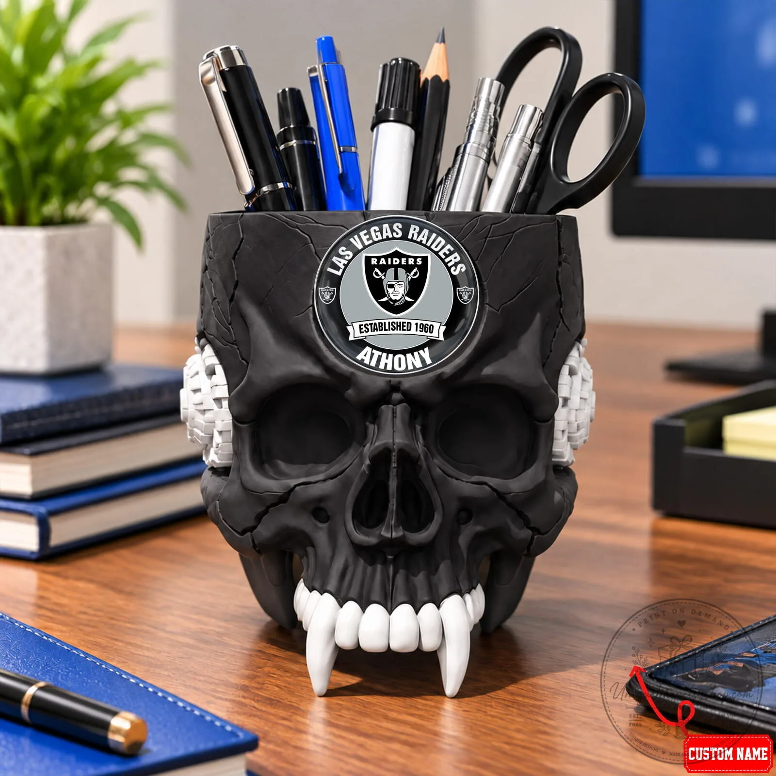 Las Vegas Raiders Football Team Skull Pen Holder 8 Las Vegas Raiders Football Team Skull Pen Holder