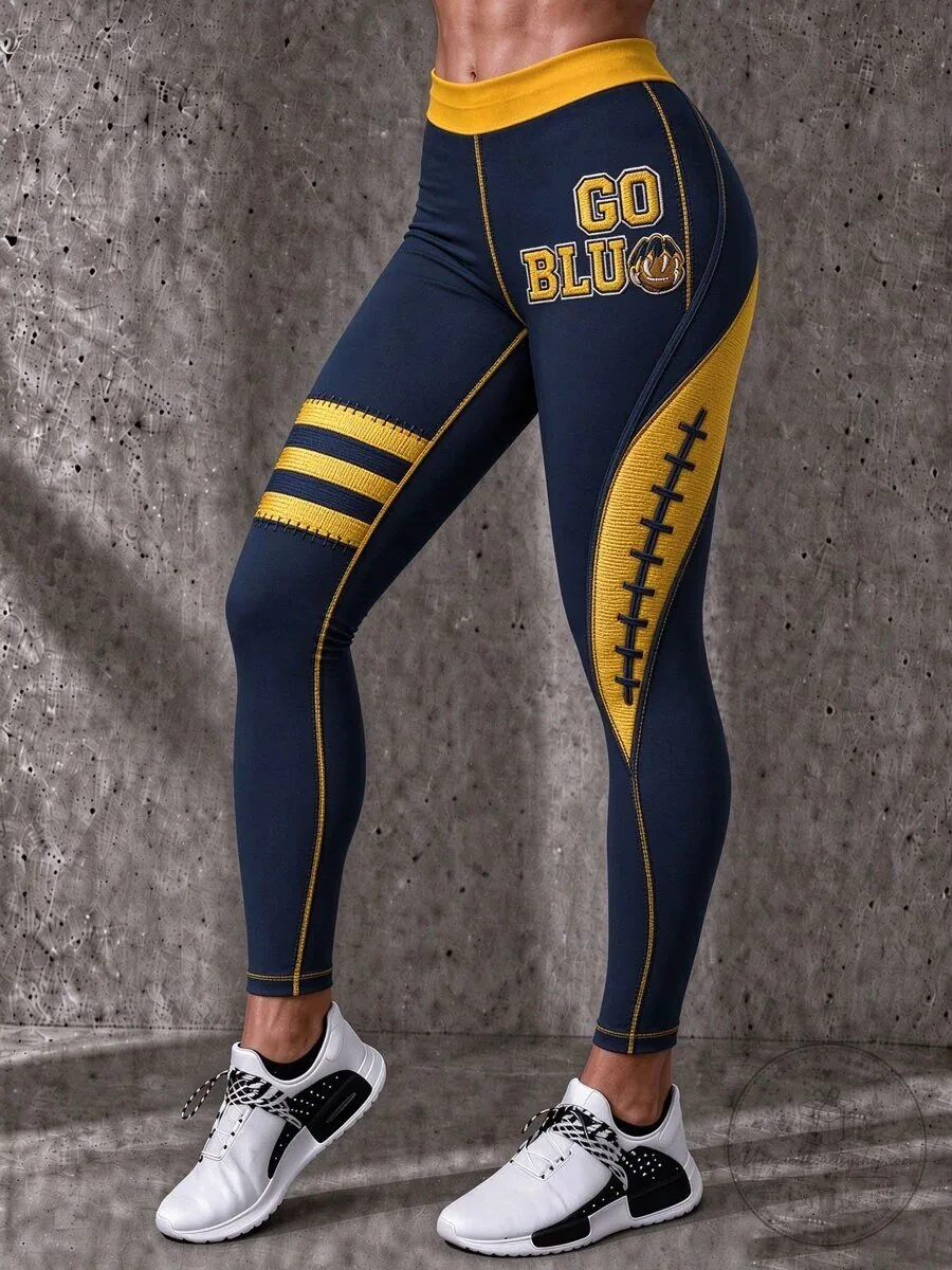 Go Blue Michigan Wolverines Football Women's High Waisted Leggings