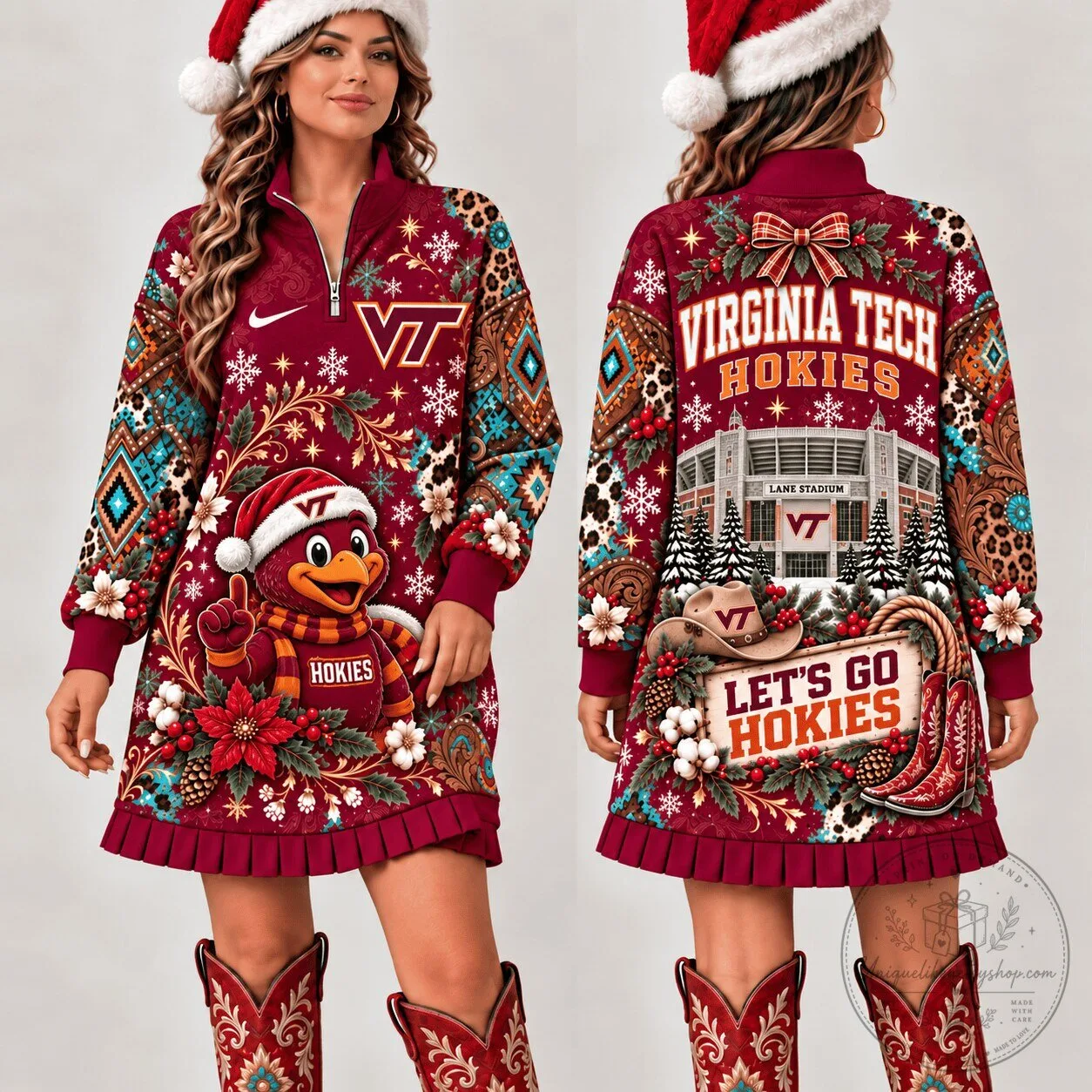 Virginia Tech Hokies Christmas Quarter Zip Sweatshirt Dress
