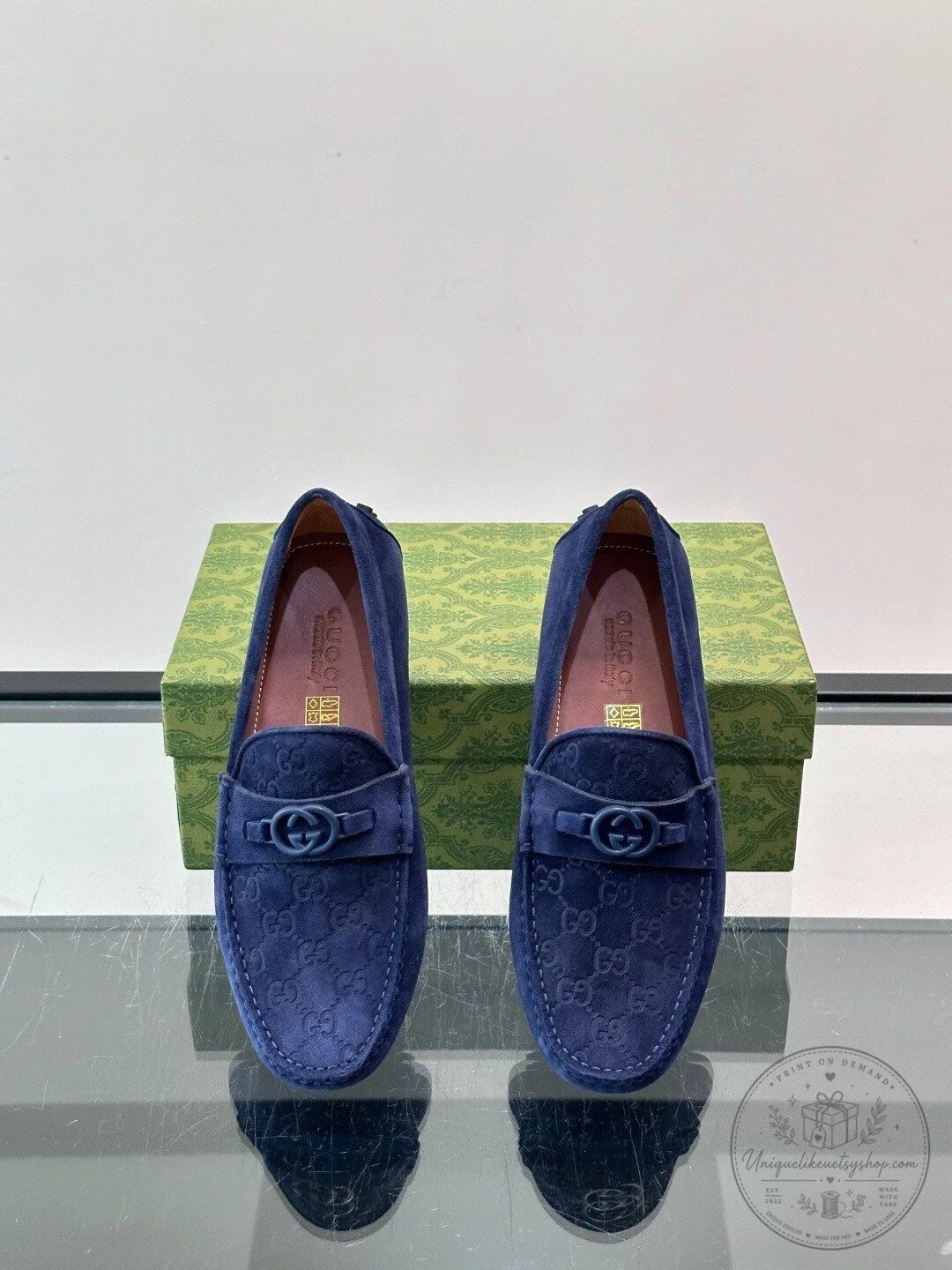 Gucci Blue Monogram Suede Horsebit Loafers for Men