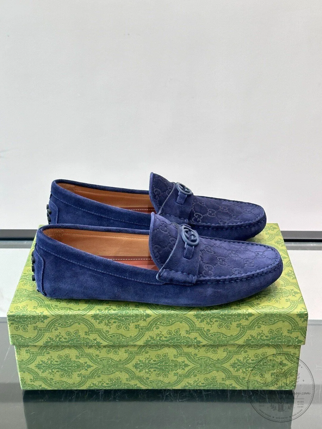 Gucci Blue Monogram Suede Horsebit Loafers for Men 6 Gucci Blue Monogram Suede Horsebit Loafers for Men