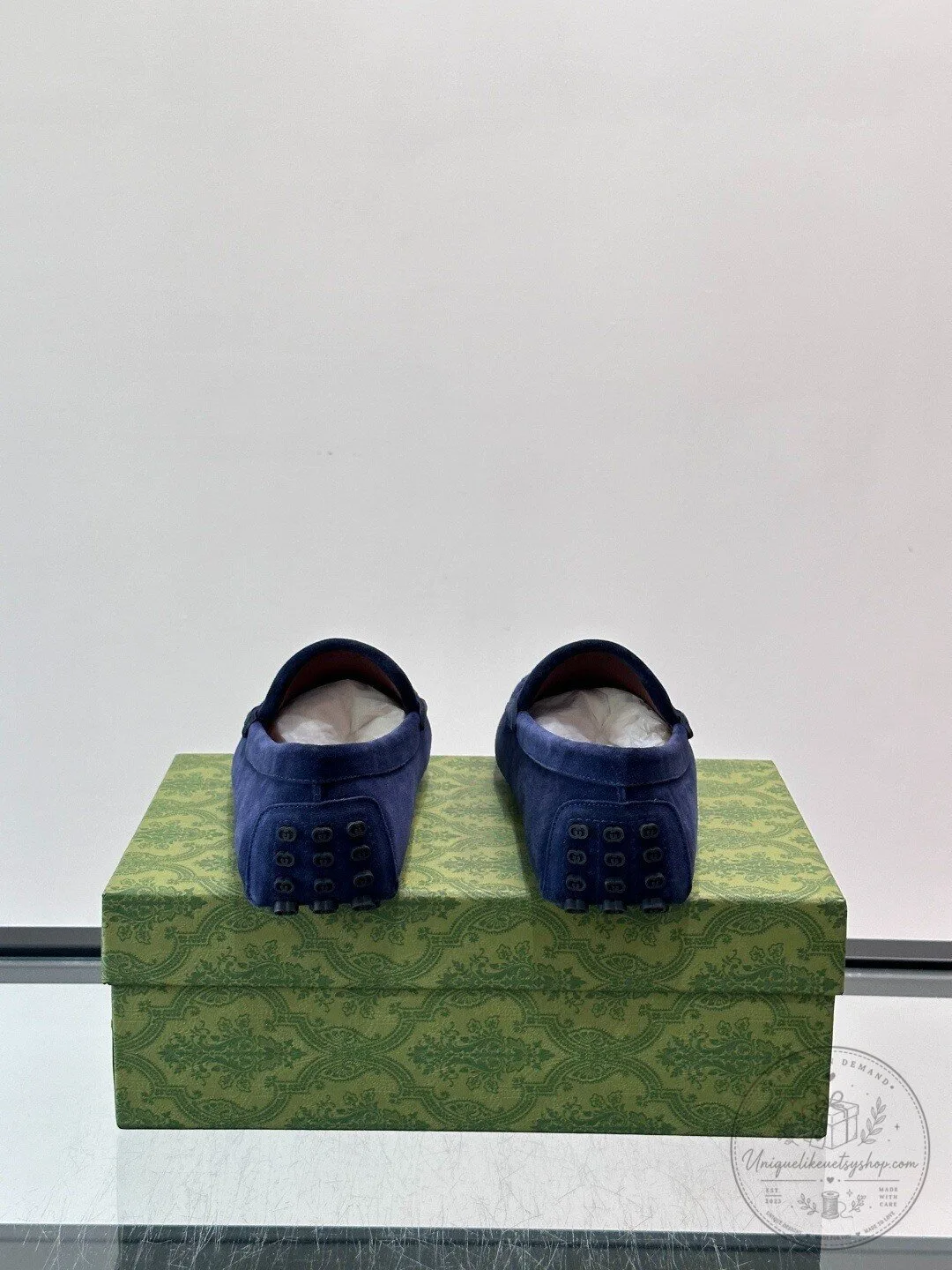 Gucci Blue Monogram Suede Horsebit Loafers for Men 9 Gucci Blue Monogram Suede Horsebit Loafers for Men