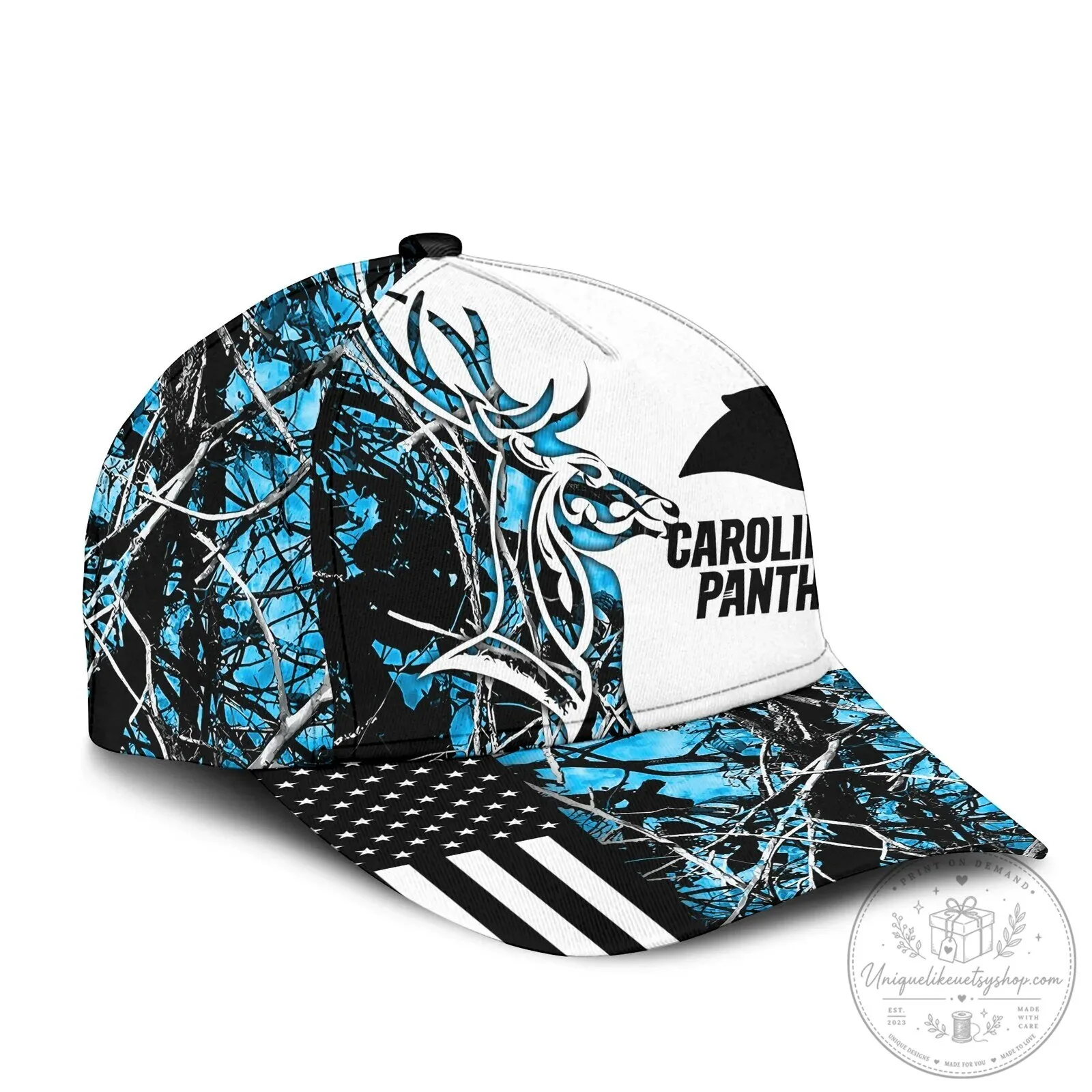 American Flag Cap Hat in Carolina Panthers Deer Hunting Camouflage Design 9 American Flag Cap Hat in Carolina Panthers Deer Hunting Camouflage Design