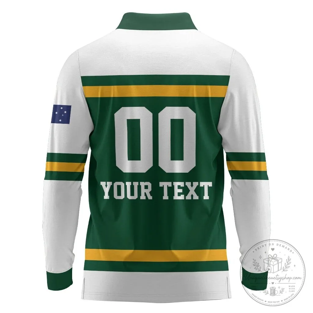 Australia National Team Rugby Style Long Sleeve Polo Shirt with Kangaroo Logo 5 Australia National Team Rugby Style Long Sleeve Polo Shirt with Kangaroo Logo