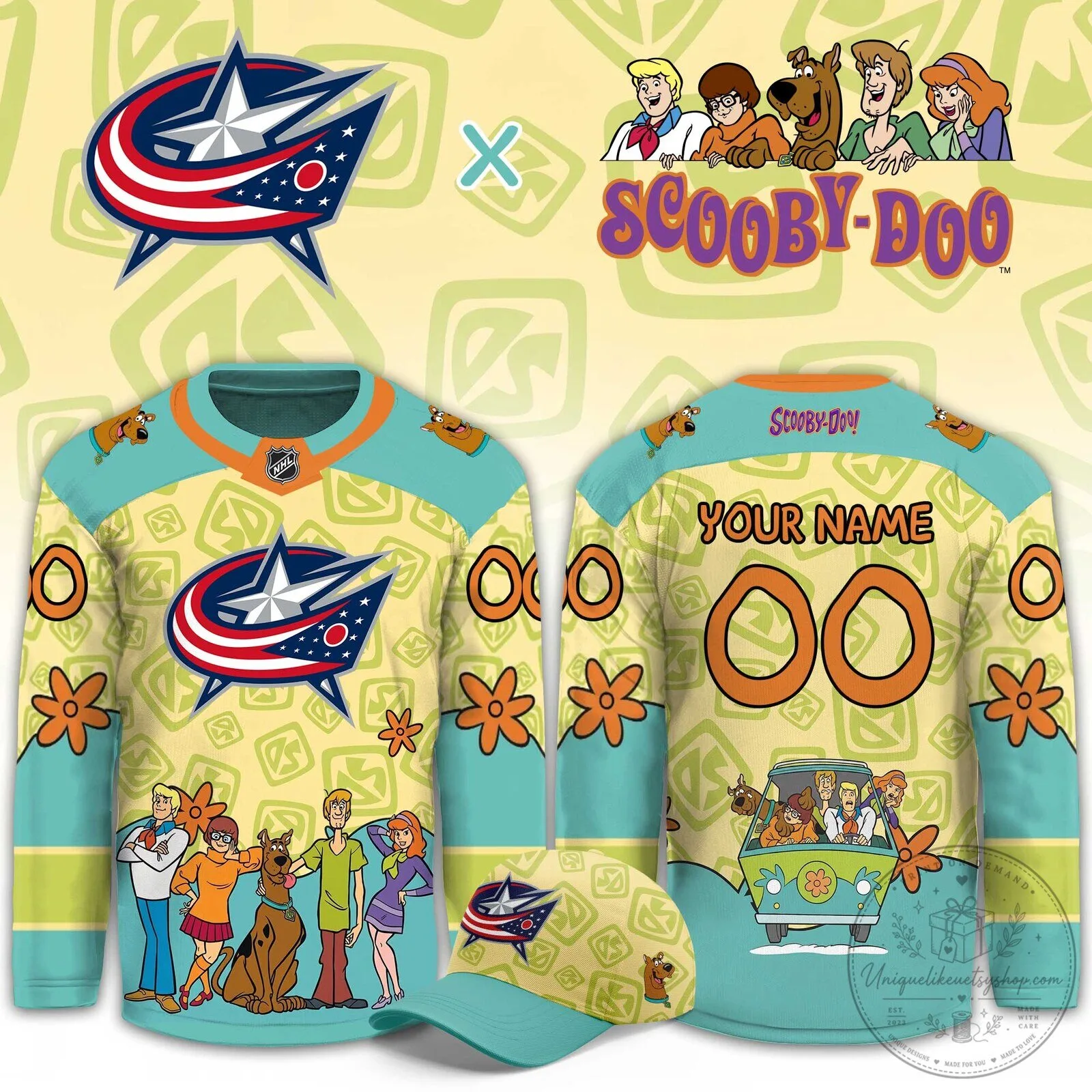 Columbus Blue Jackets Scooby-Doo Mystery Machine Hockey Jersey