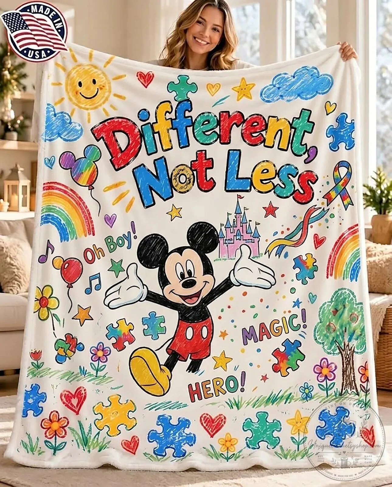Mickey Mouse Autism Awareness Different Not Less Soft Fleece Blanket