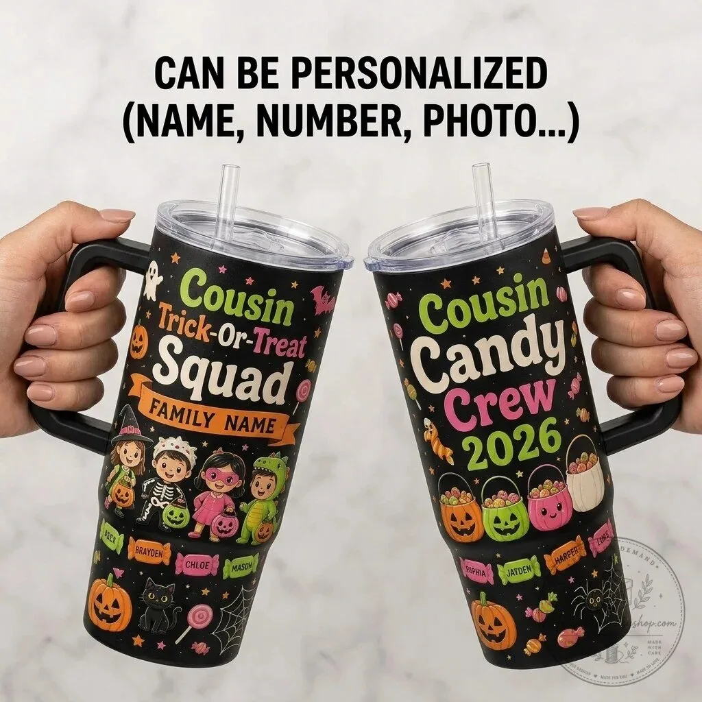 Personalized Cousin Trick-Or-Treat Squad Halloween Tumbler with Handle