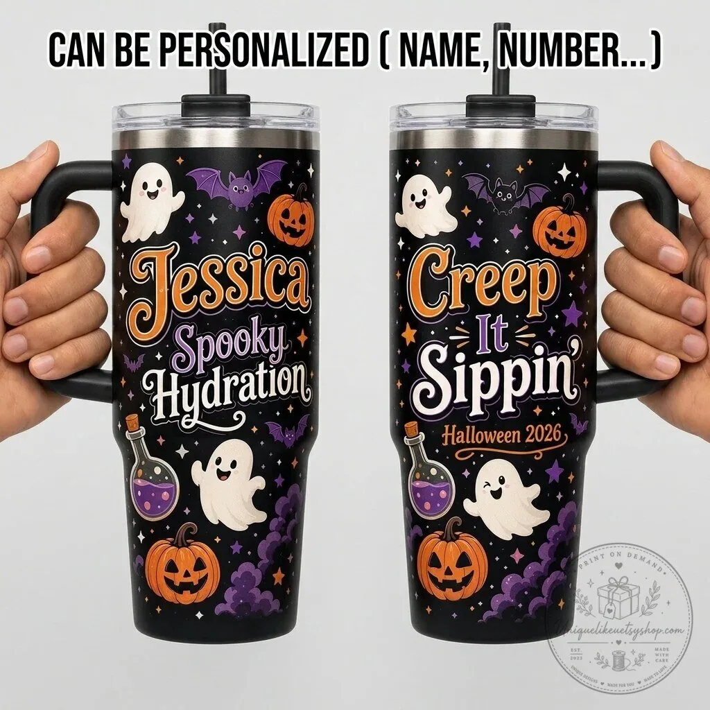 Personalized Halloween Spooky Hydration Tumbler with Handle