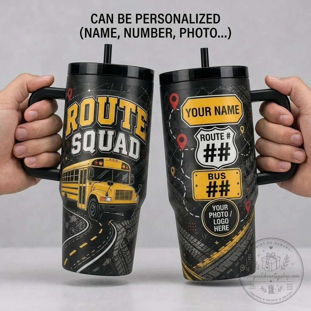 Personalized School Bus Driver Route Squad 40oz Tumbler with Handle