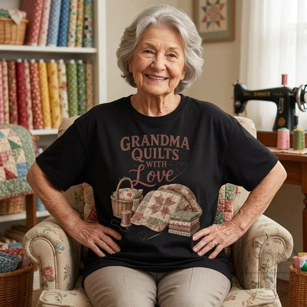 Grandma Quilts With Love Graphic T-Shirt for Quilting Enthusiasts