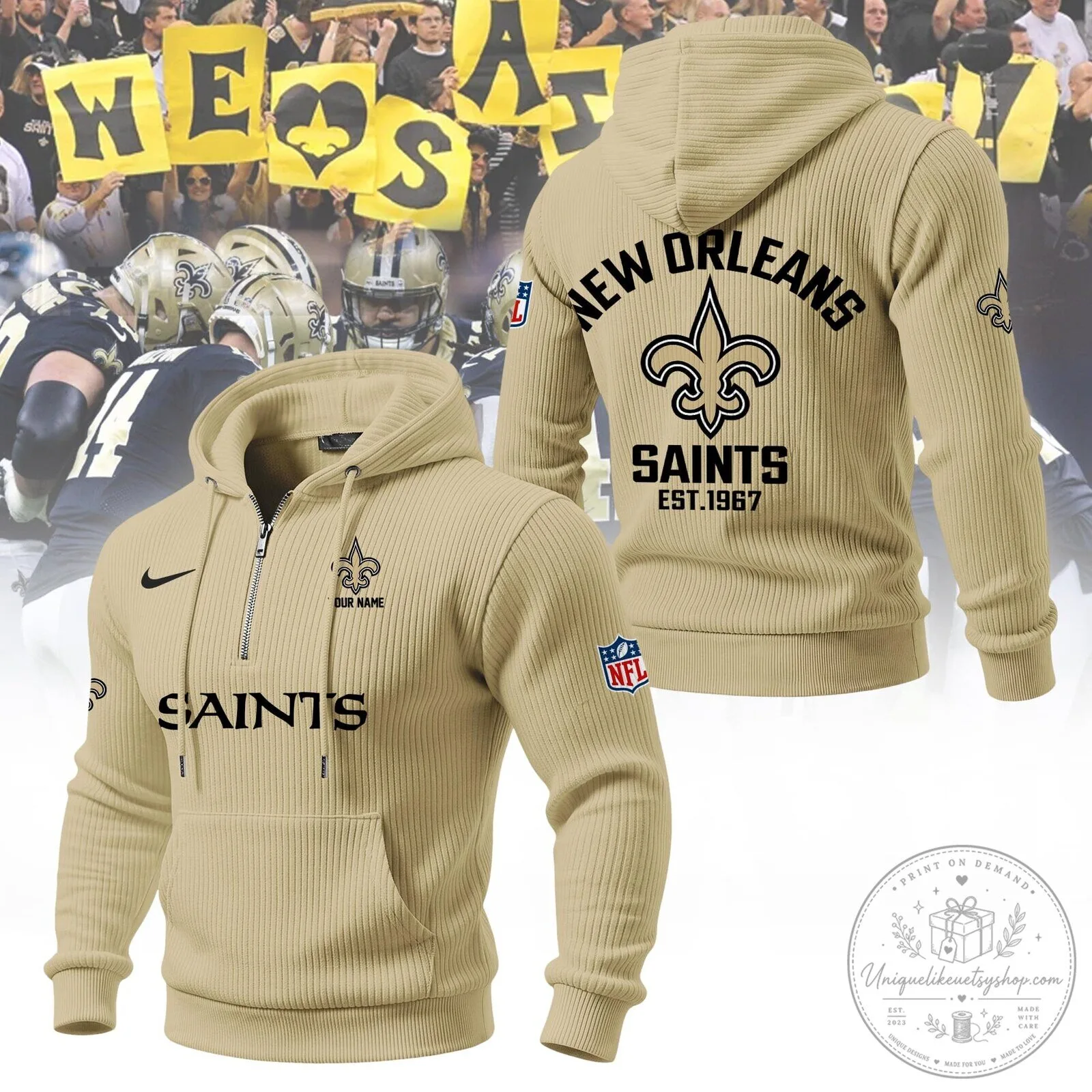 New Orleans Saints Football Team Quarter-Zip Hoodie