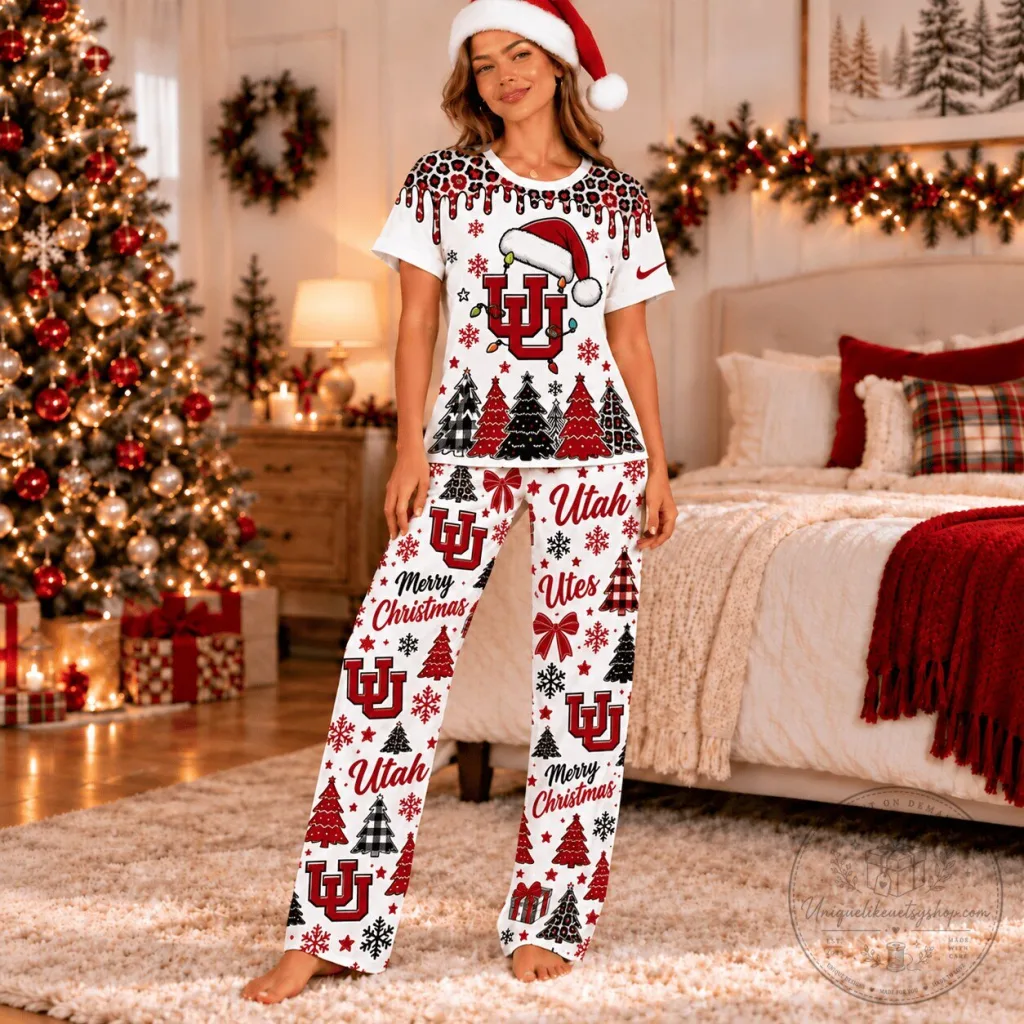 Utah Utes Christmas Leopard Drip Pajamas Set Utah Utes Christmas Leopard Drip Pajamas Set