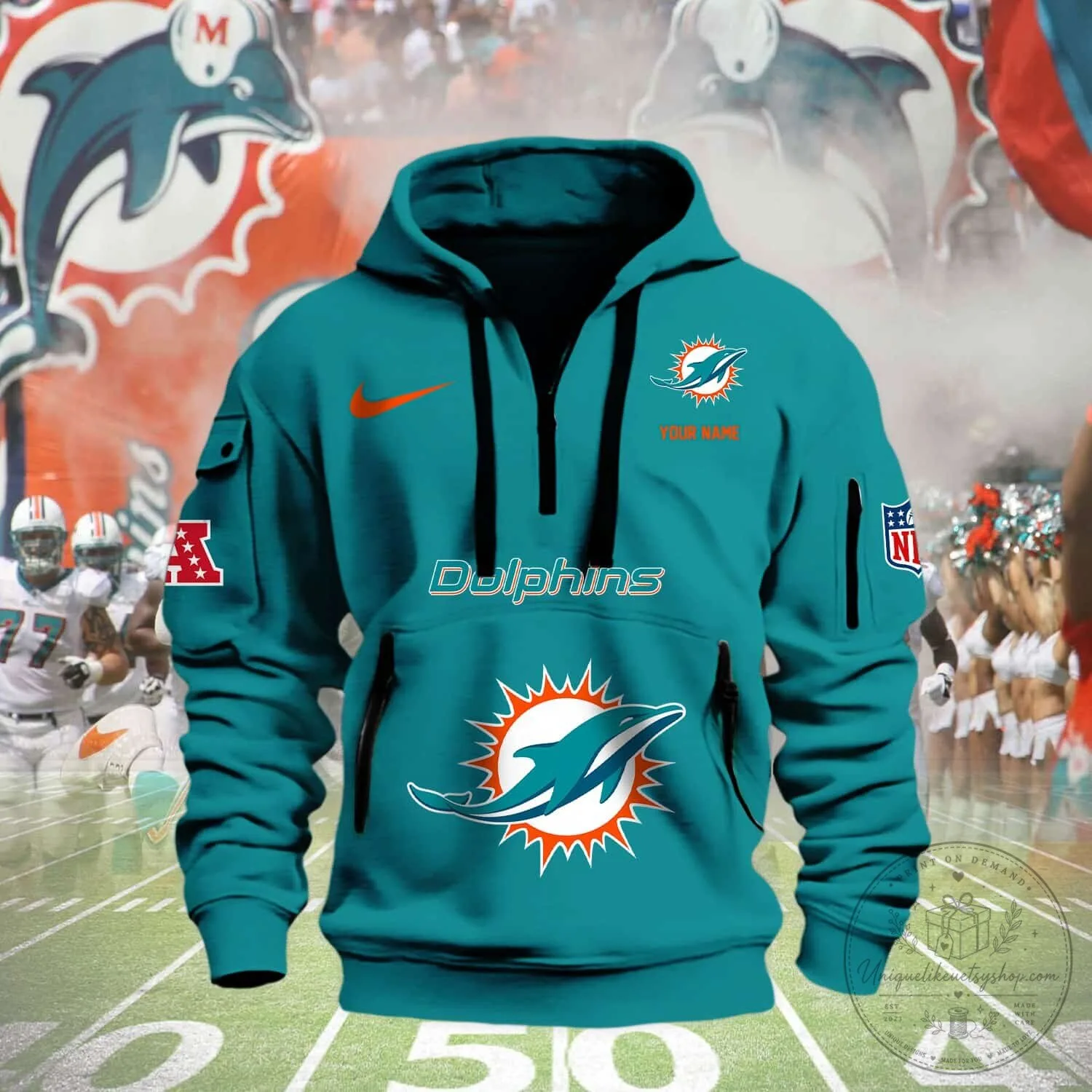 Miami Dolphins NFL Team Logo Teal Half-Zip Pullover Hoodie