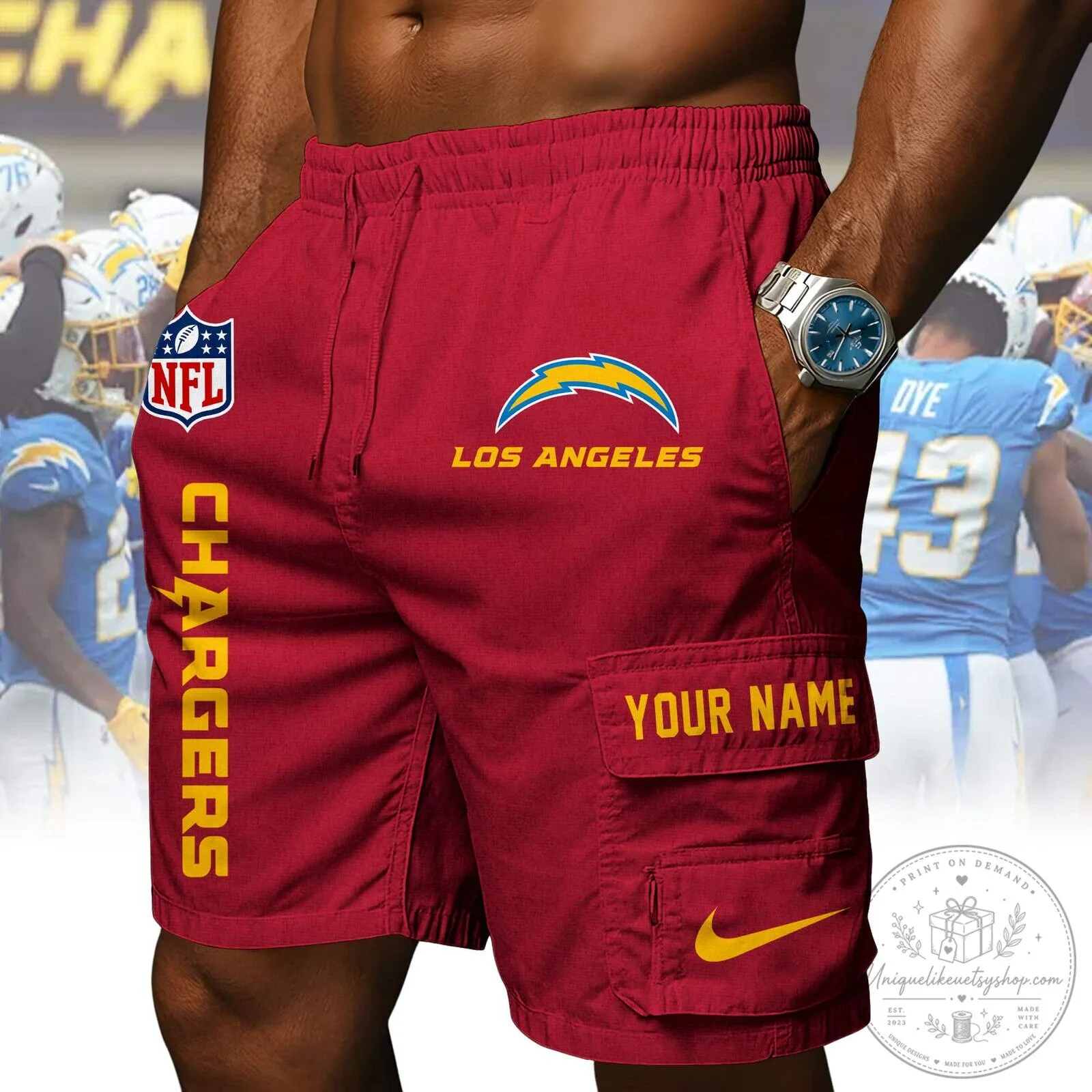 Los Angeles Chargers NFL Athletic Cargo Shorts 9 Los Angeles Chargers NFL Athletic Cargo Shorts