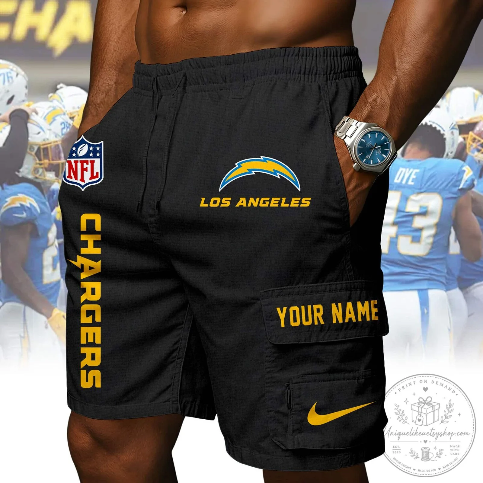 Los Angeles Chargers NFL Athletic Cargo Shorts 10 Los Angeles Chargers NFL Athletic Cargo Shorts