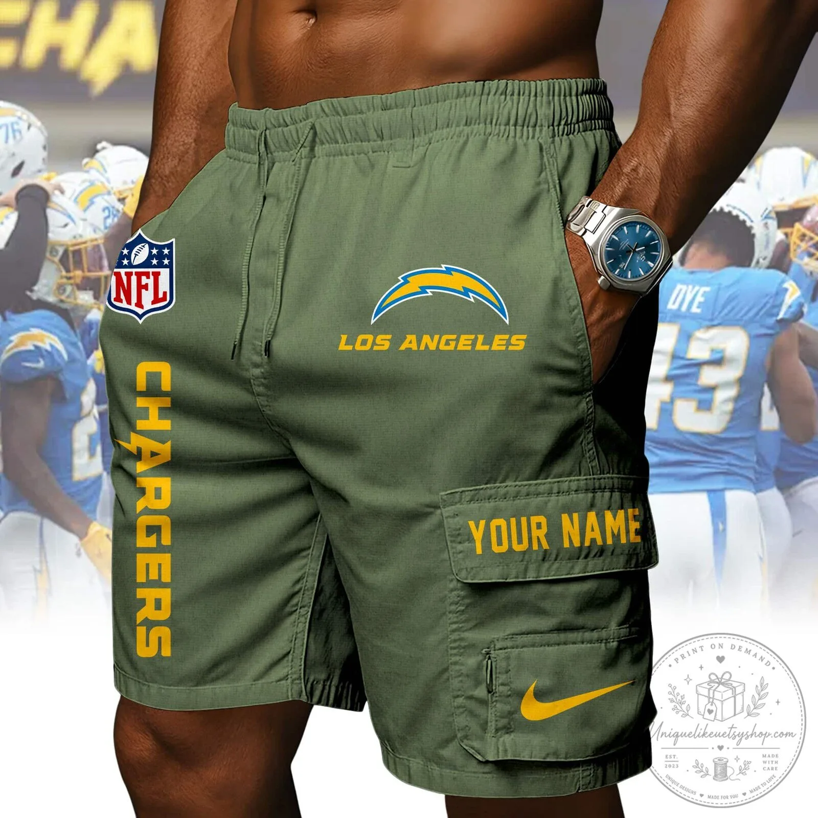 Los Angeles Chargers NFL Athletic Cargo Shorts 12 Los Angeles Chargers NFL Athletic Cargo Shorts