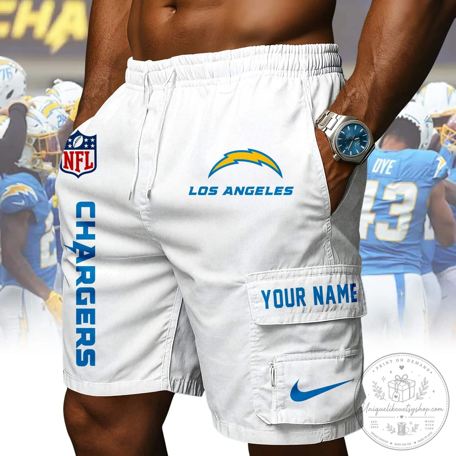 Los Angeles Chargers NFL Athletic Cargo Shorts 15 Los Angeles Chargers NFL Athletic Cargo Shorts