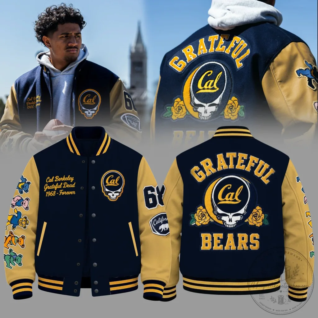 Varsity Jacket featuring Grateful Dead Bears for Cal Football Fans Varsity Jacket featuring Grateful Dead Bears for Cal Football Fans