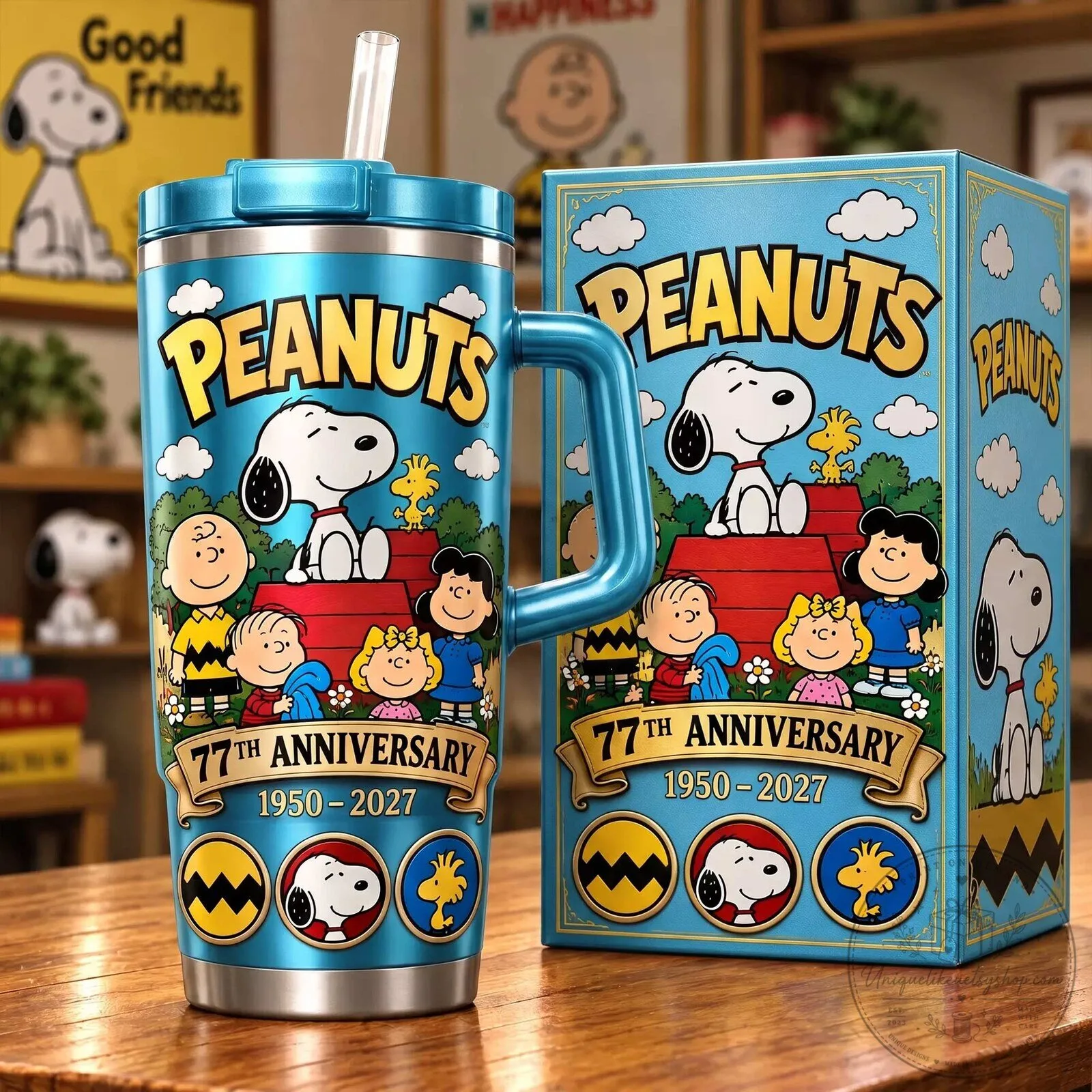 Peanuts 77th Anniversary Snoopy and Friends Stainless Steel Tumbler with Handle