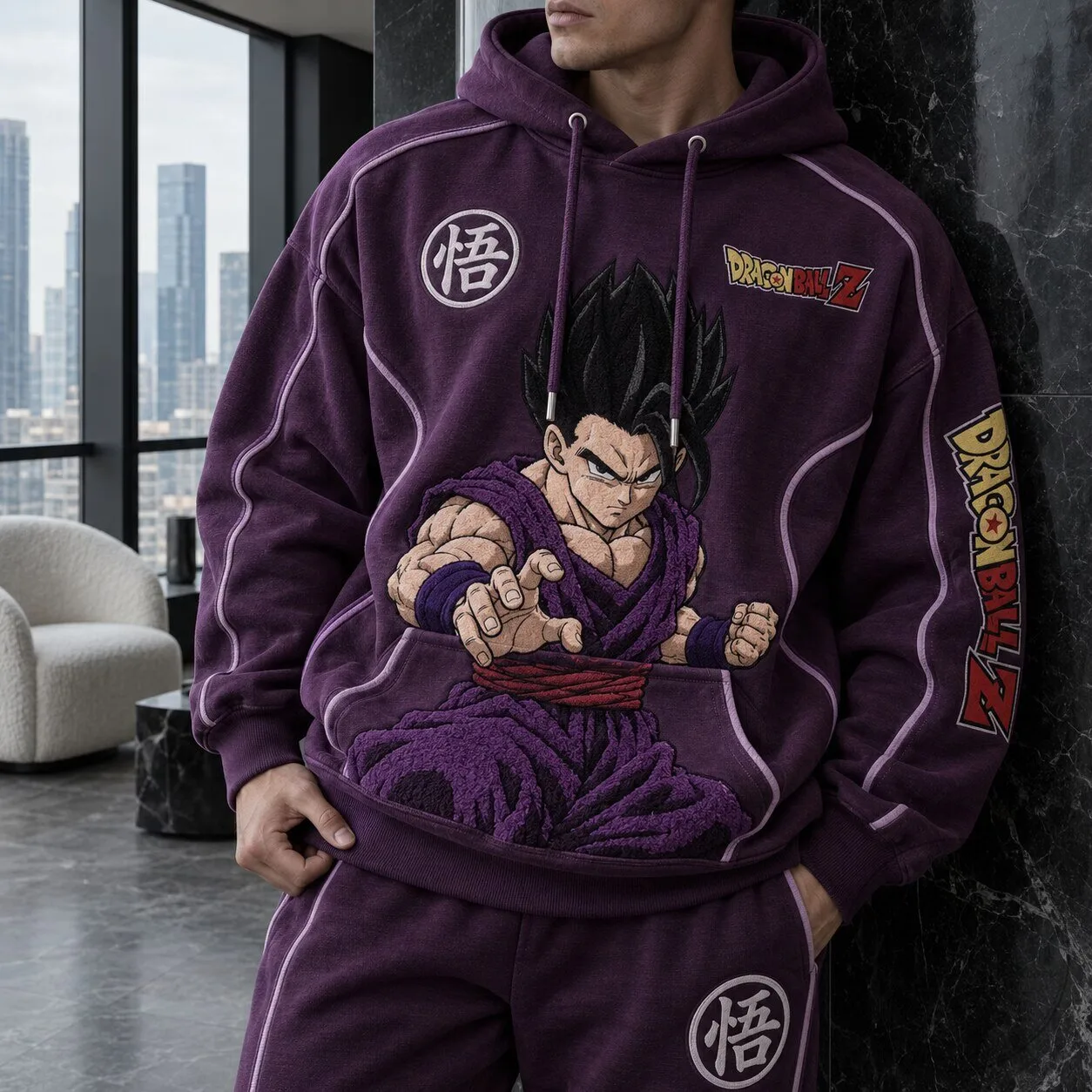 Dragon Ball Z Super Saiyan Gohan Anime Embroidered Purple Hoodie
