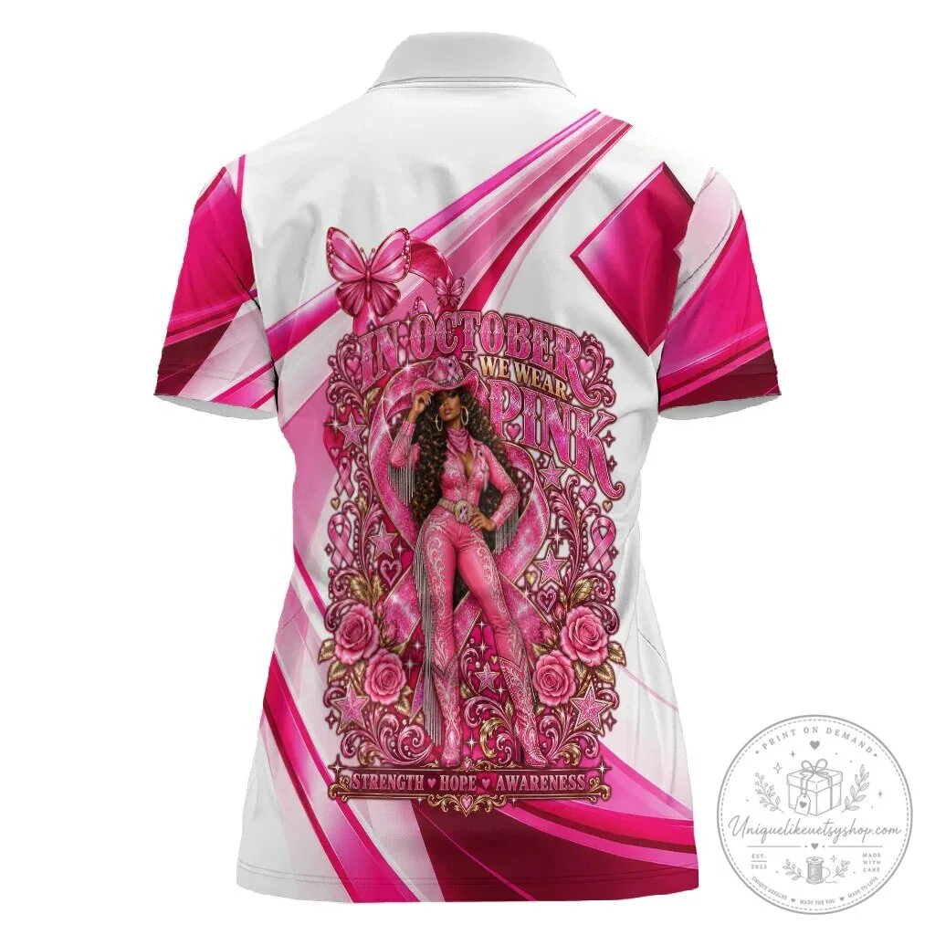 Western Wear Breast Cancer Awareness Pink Cowgirl Polo Shirt 5 Western Wear Breast Cancer Awareness Pink Cowgirl Polo Shirt
