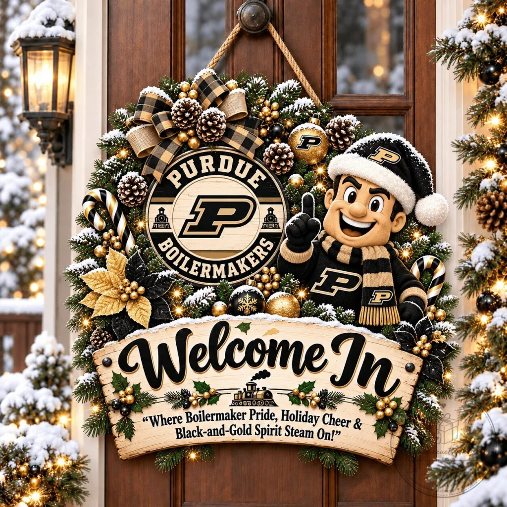 Purdue Boilermakers Mascot Christmas Holiday Welcome Door Hanger Wreath Purdue Boilermakers Mascot Christmas Holiday Welcome Door Hanger Wreath