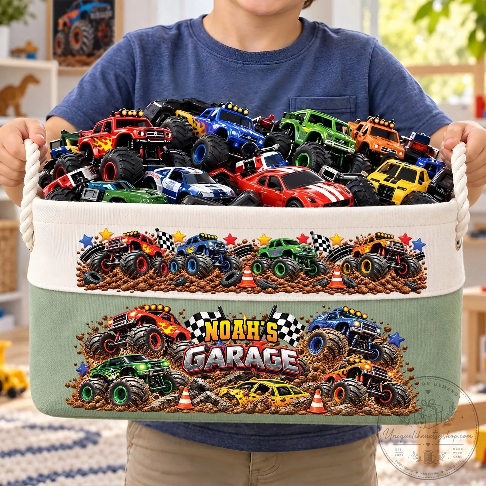 Personalized Monster Truck Club Kids Toy Storage Basket 7 Personalized Monster Truck Club Kids Toy Storage Basket