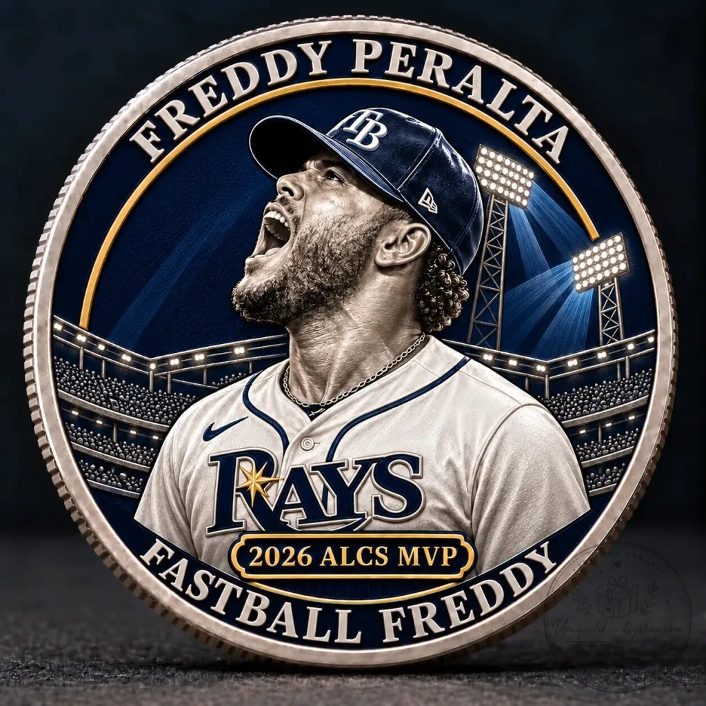 Freddy Peralta Fastball Freddy 2026 ALCS MVP Tampa Bay Rays Challenge Coin Freddy Peralta Fastball Freddy 2026 ALCS MVP Tampa Bay Rays Challenge Coin