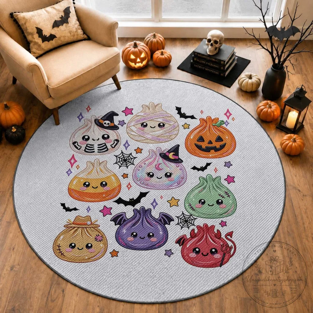 Kawaii Halloween Dumpling Round Floor Rug Kawaii Halloween Dumpling Round Floor Rug