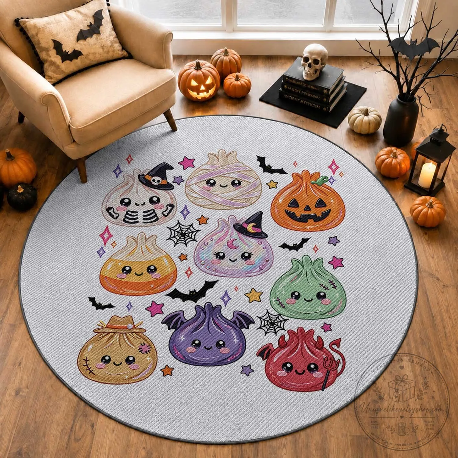 Kawaii Halloween Dumpling Round Floor Rug