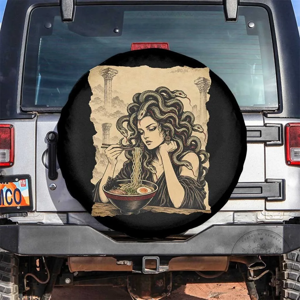 Medusa Eating Ramen Noodles Greek Mythology Gothic Japanese Food Tire Cover 1 Medusa Eating Ramen Noodles Greek Mythology Gothic Japanese Food Tire Cover