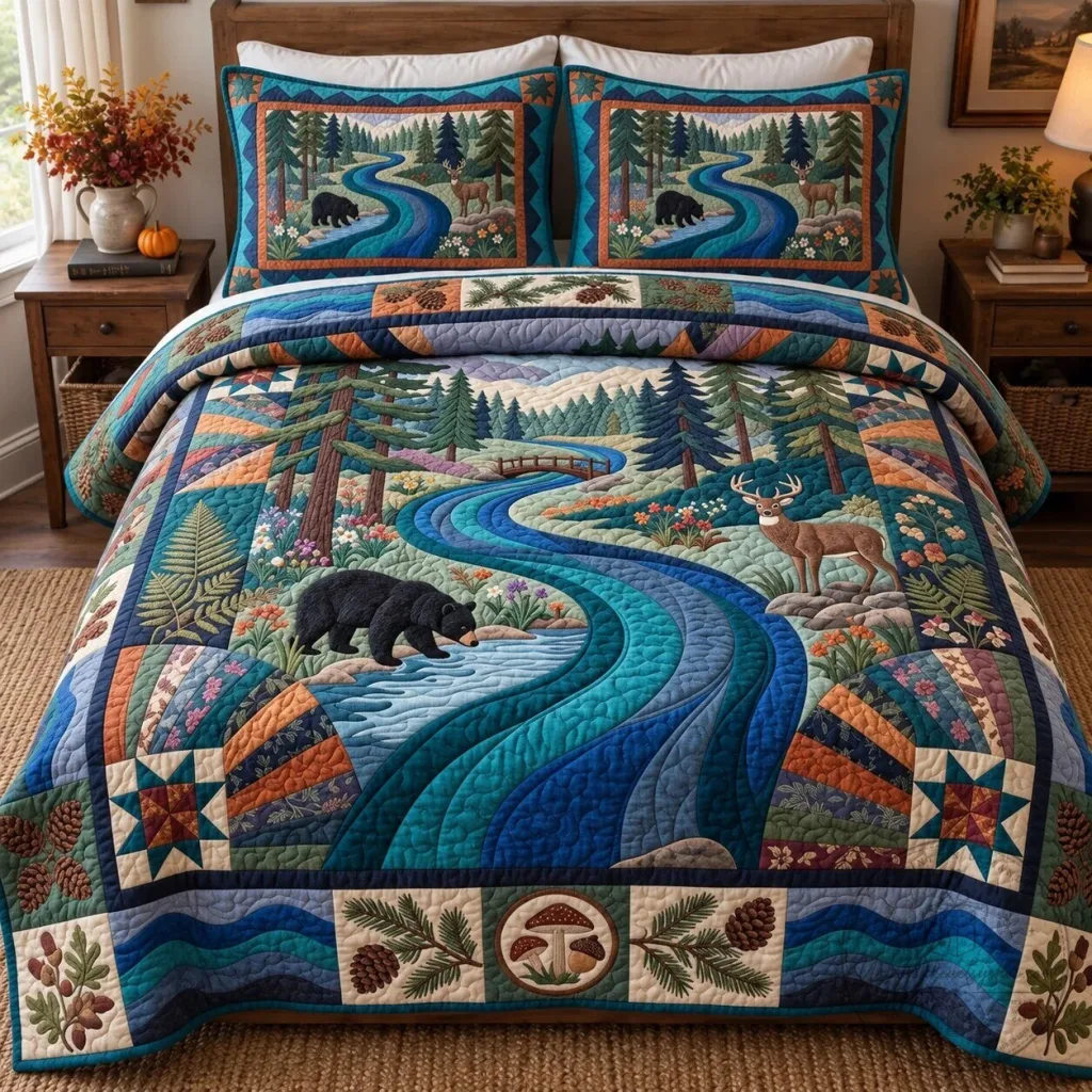 Wild River Patchwork Quilted Bedding Set with Bear and Deer Forest Design Wild River Patchwork Quilted Bedding Set with Bear and Deer Forest Design