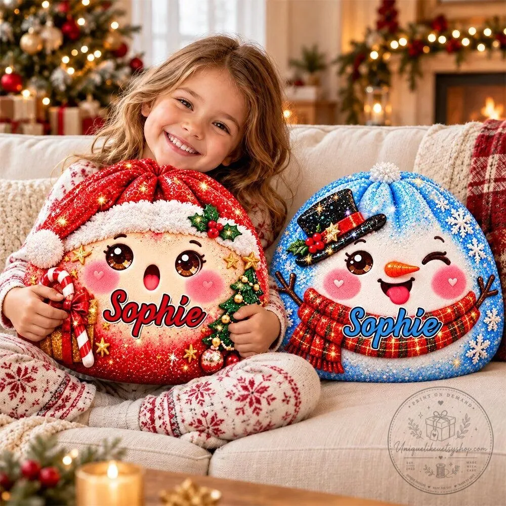 Personalized Christmas Santa Claus and Snowman Shaped Pillow for Kids