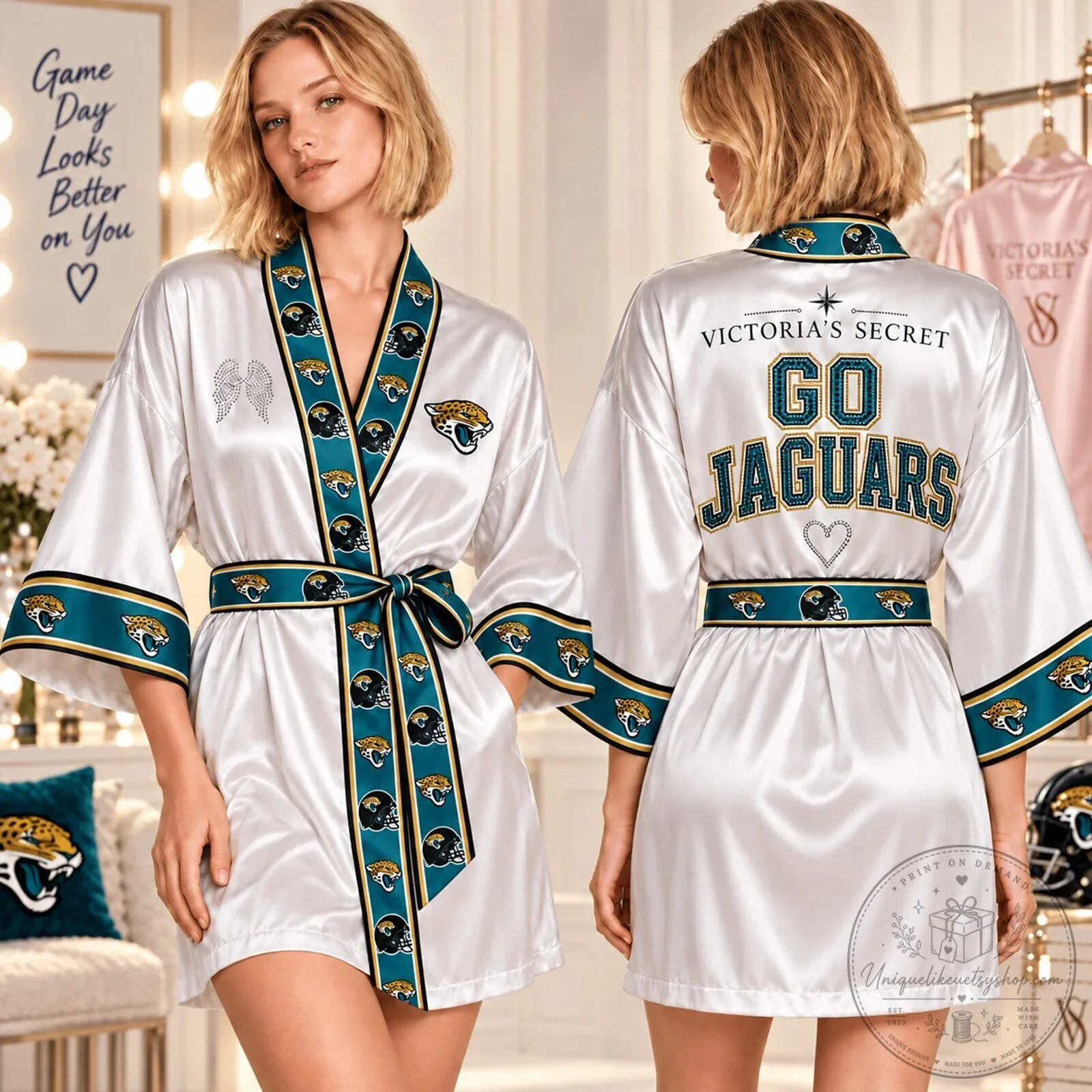 Jacksonville Jaguars Football Team Satin Robe for Women