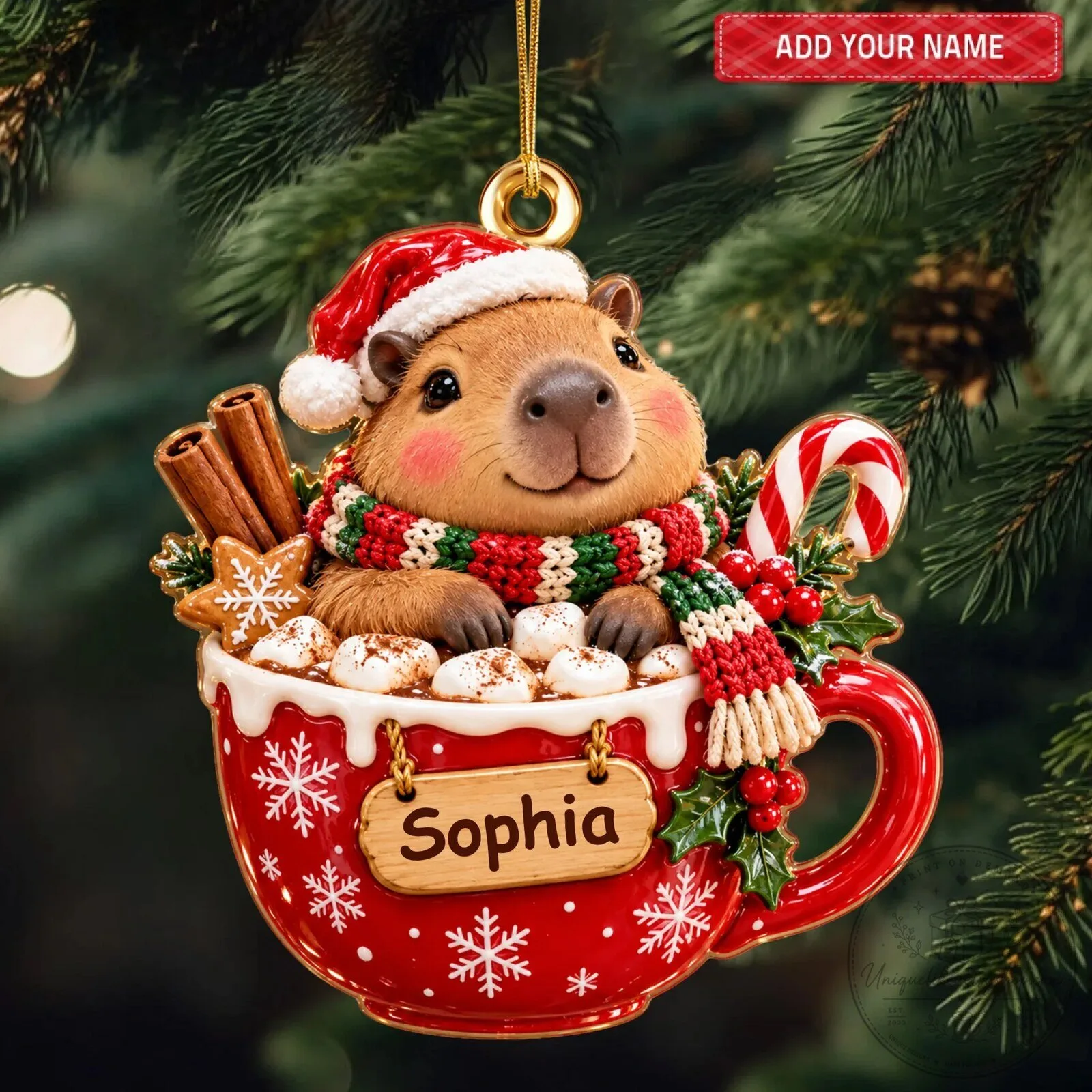 Personalized Christmas Capybara Hot Chocolate Mug Holiday Tree Ornament 6 Personalized Christmas Capybara Hot Chocolate Mug Holiday Tree Ornament