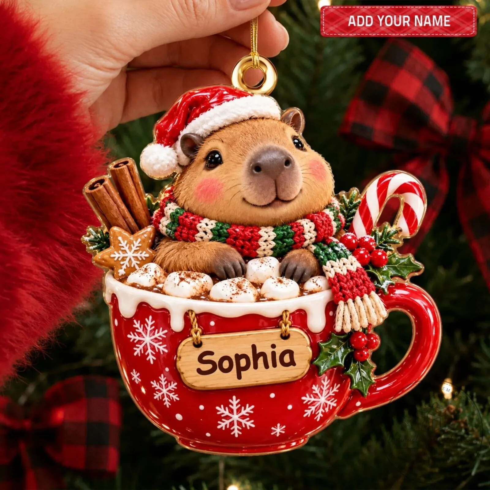 Personalized Christmas Capybara Hot Chocolate Mug Holiday Tree Ornament 8 Personalized Christmas Capybara Hot Chocolate Mug Holiday Tree Ornament