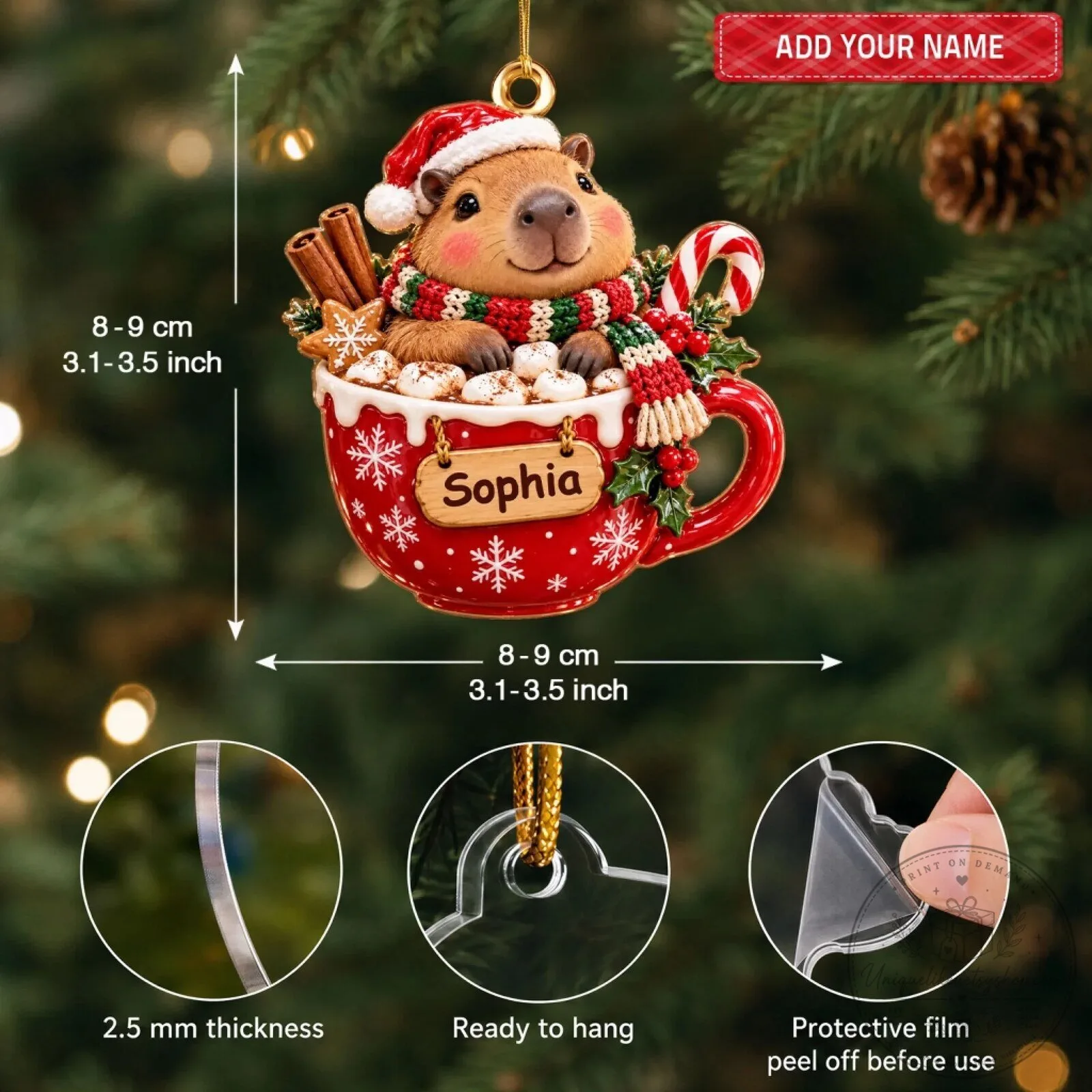 Personalized Christmas Capybara Hot Chocolate Mug Holiday Tree Ornament 9 Personalized Christmas Capybara Hot Chocolate Mug Holiday Tree Ornament